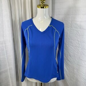 Fila Sport Women's Long Sleeve Running Shirt Medium Blue Yellow‎ Activewear